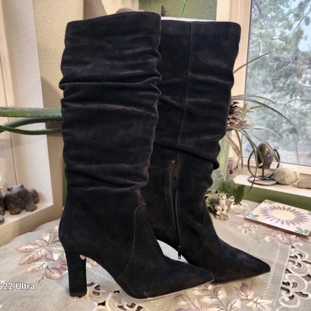 Villa Rouge Black Heeled Boots with Ruched Design